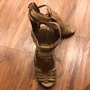 Tan block heel sandals